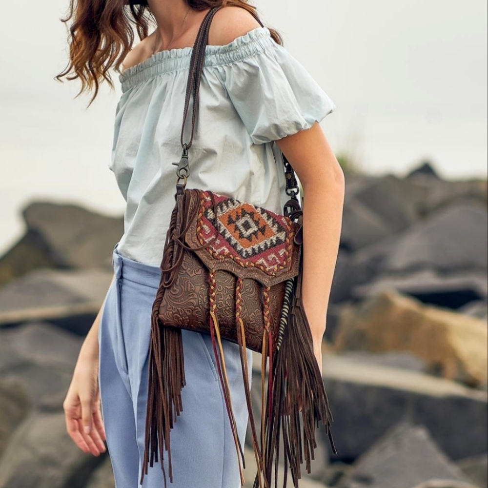 SOLD Myra Bag Aztec Motif Leather+Hairon